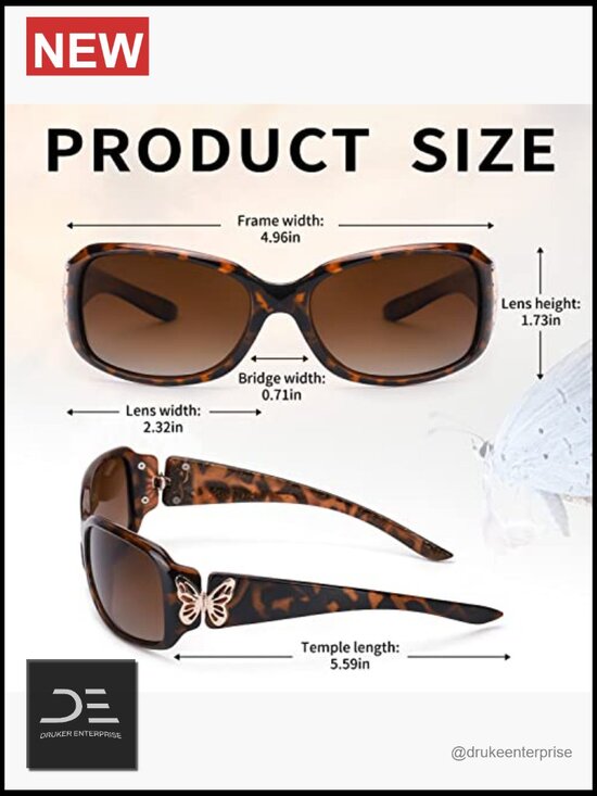 Women\'s Polarized Wrap Around Rectangular Sunglasses with Butterfly Decor main image 6